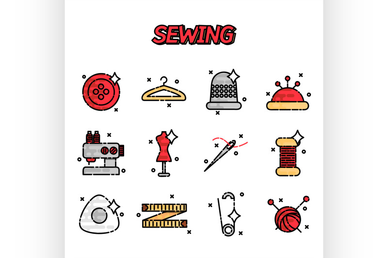 sewing-flat-icons-set