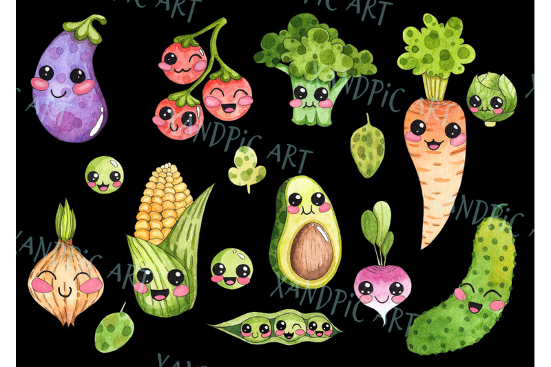 kawaii-vegetables-clipart-watercolor-hand-drawing-cute-vegetables