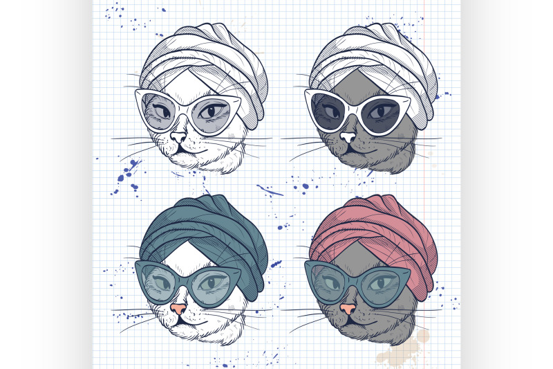 vector-color-set-of-elegant-cat-women-face