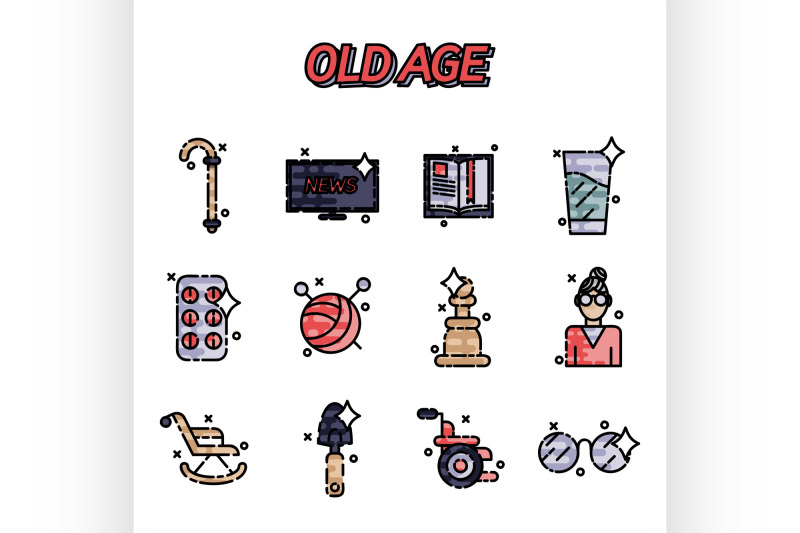 old-age-flat-concept-icons