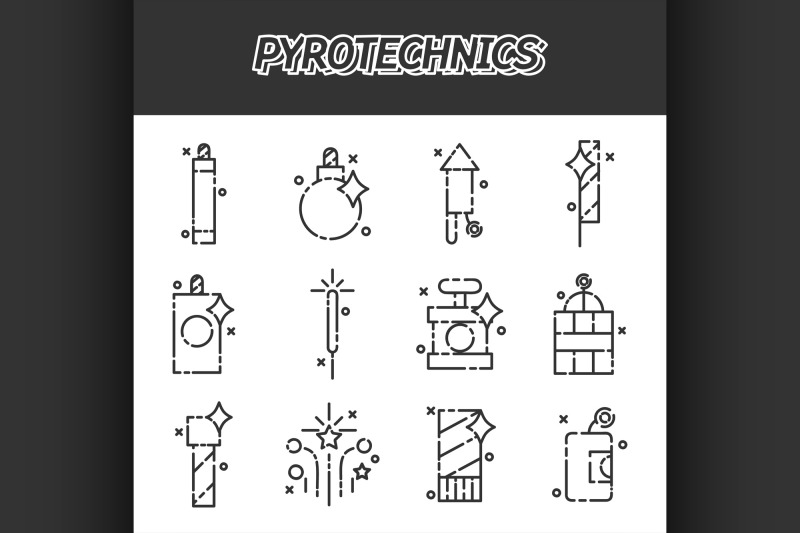 pyrotechnics-flat-icons-set