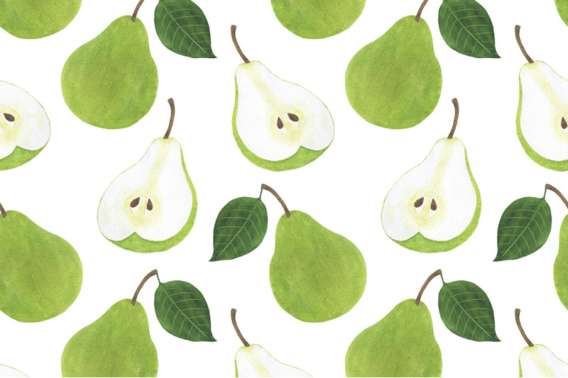 set-pears-fruits-watercolor-food-illustration