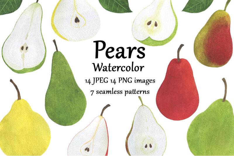 set-pears-fruits-watercolor-food-illustration