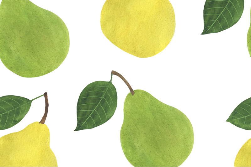 set-pears-fruits-watercolor-food-illustration