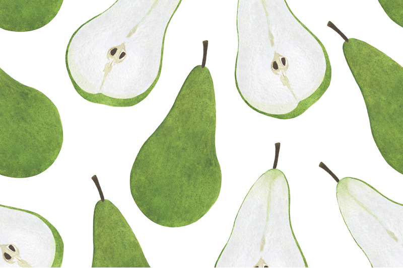 set-pears-fruits-watercolor-food-illustration