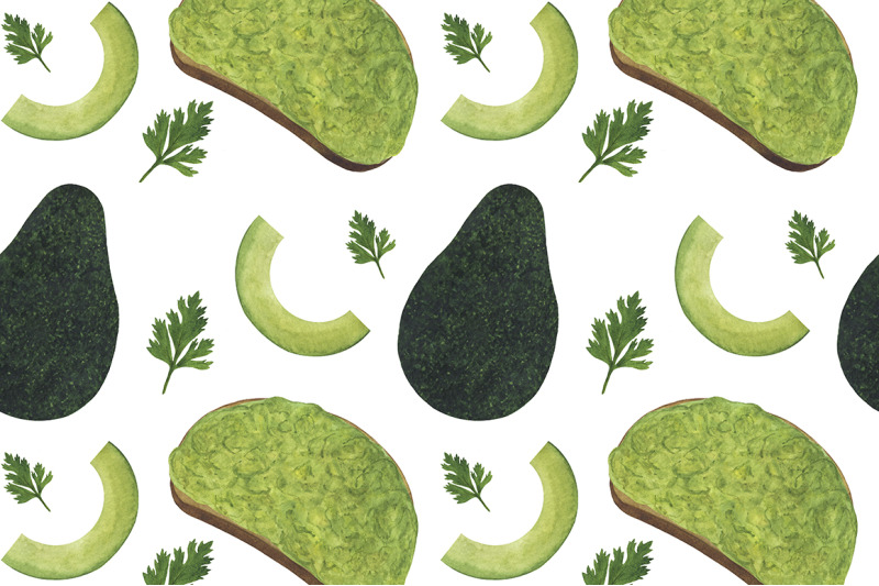 set-avocado-watercolor-food-illustration