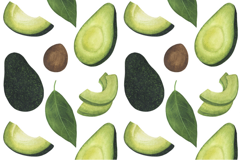 set-avocado-watercolor-food-illustration