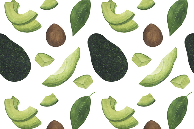 set-avocado-watercolor-food-illustration