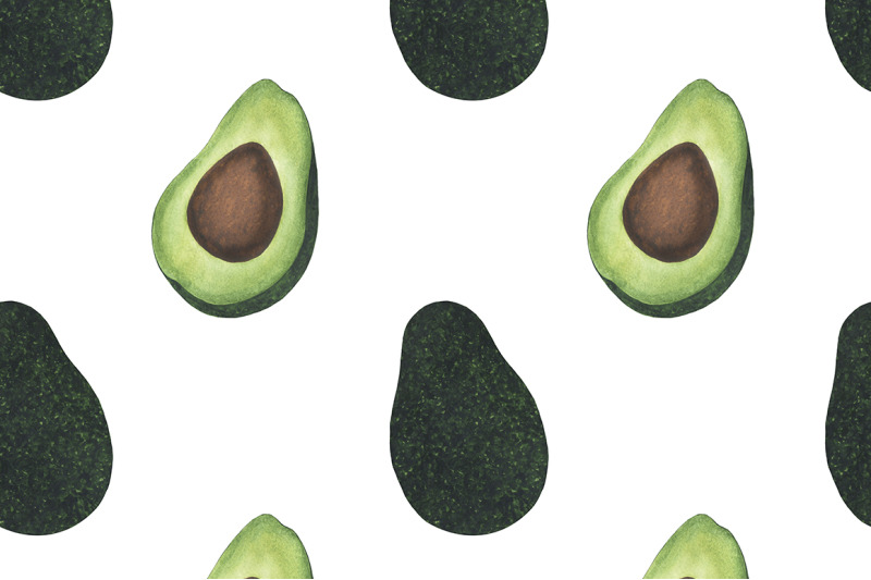 set-avocado-watercolor-food-illustration