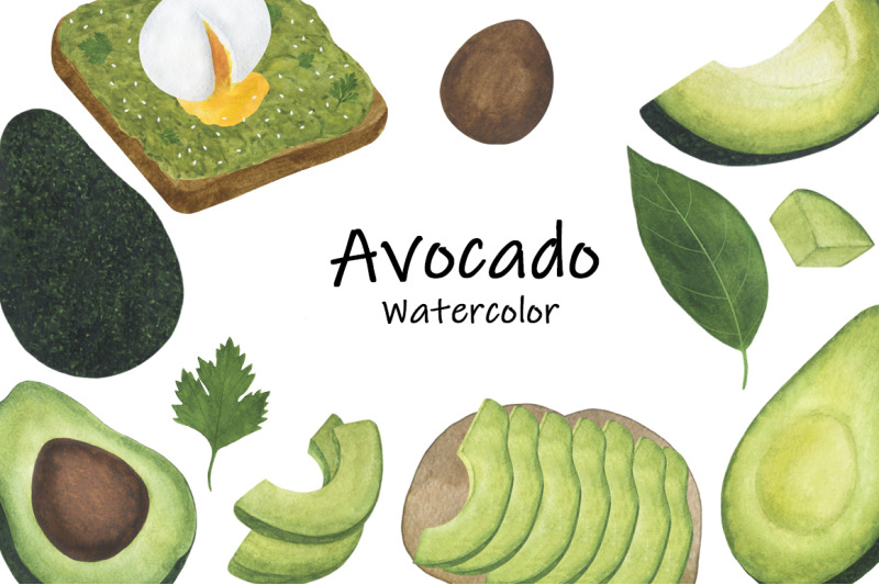 set-avocado-watercolor-food-illustration