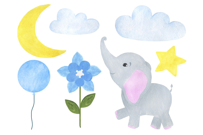 set-of-illustrations-of-a-cute-little-watercolor-elephant