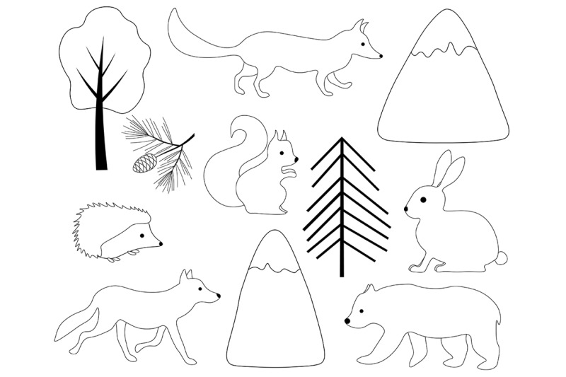 set-of-illustrations-animals-forest-graphics-vector
