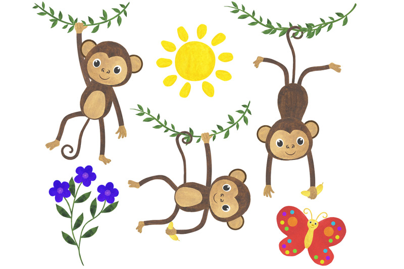 set-of-watercolor-monkey-illustrations