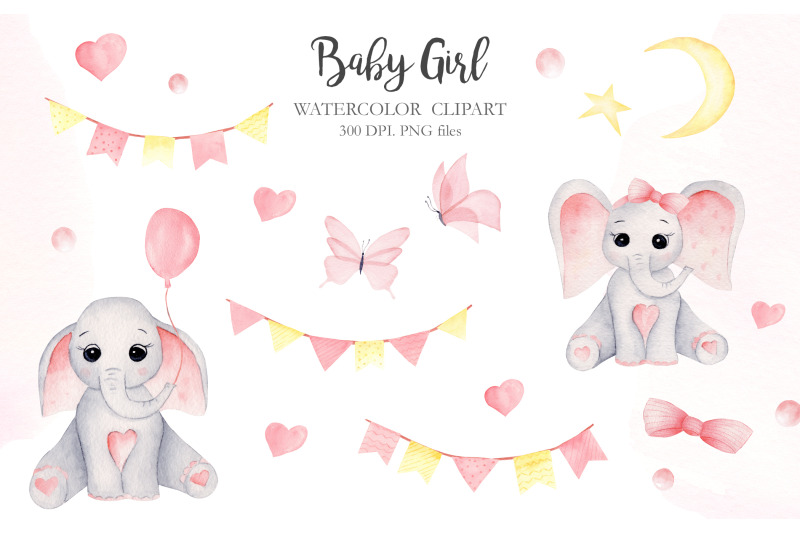 watercolor-baby-girl-elephants-collection