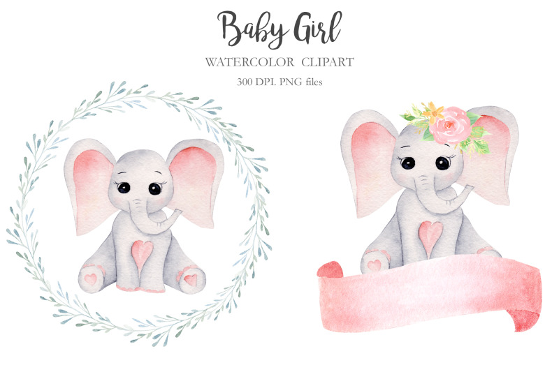 watercolor-baby-girl-elephants-collection