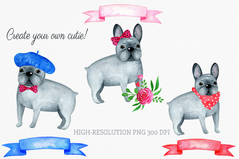 french-bulldog-watercolor-set-clipart-dog-and-fashion-set