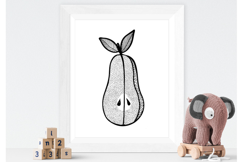 apple-and-pear-printable-fruits-monochrome-print