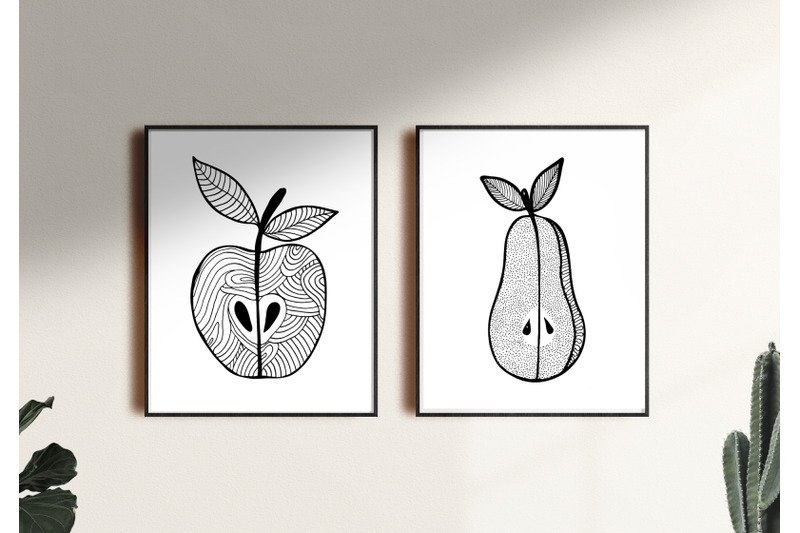 apple-and-pear-printable-fruits-monochrome-print