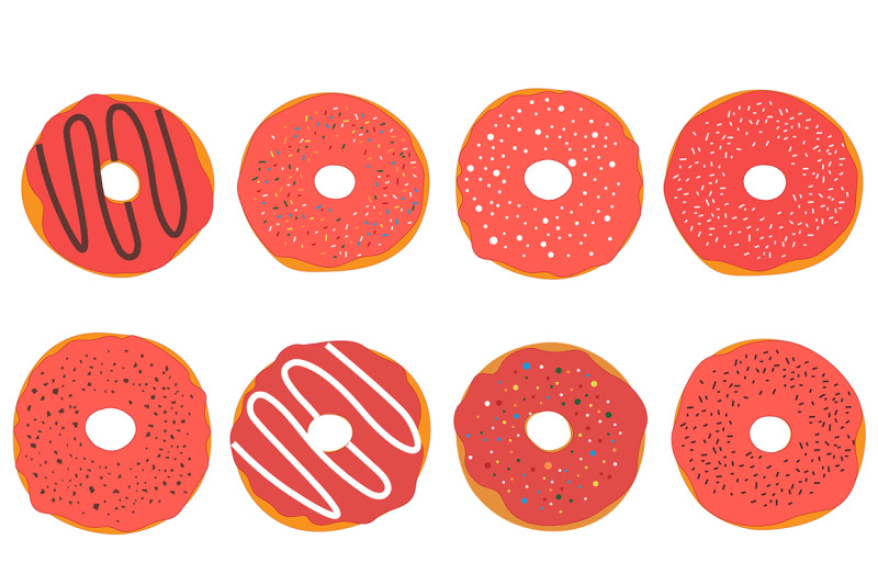 set-red-donuts-with-chocolate-vector-illustration