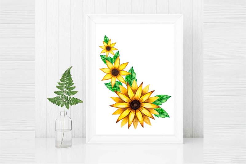watercolor-sunflower-elements-hand-painted