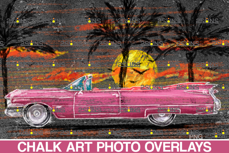 car-chalk-art-overlay-sidewalk-old-car-chalk-art-car-illustration