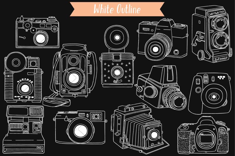 vintage-cameras-white-hand-drawn-polaroid-picture-retro-video