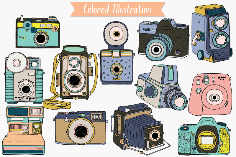vintage-cameras-color-hand-drawn-polaroid-picture-retro-video