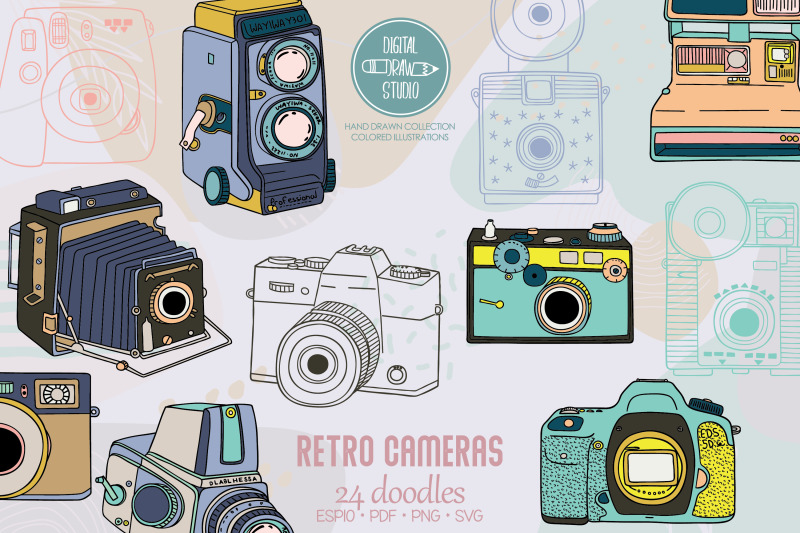 vintage-cameras-color-hand-drawn-polaroid-picture-retro-video