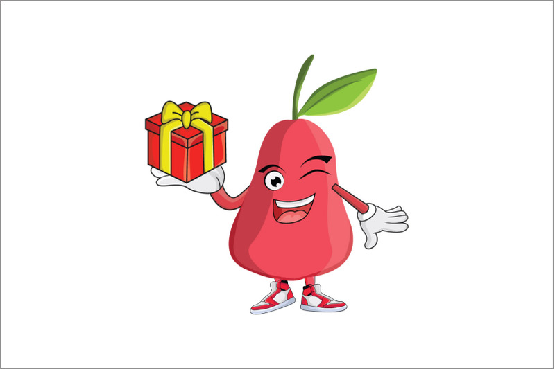 rose-apple-with-gift-fruit-cartoon-character-design