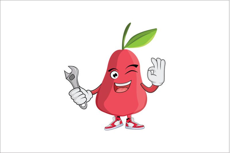 rose-apple-with-wrench-fruit-cartoon-character-design