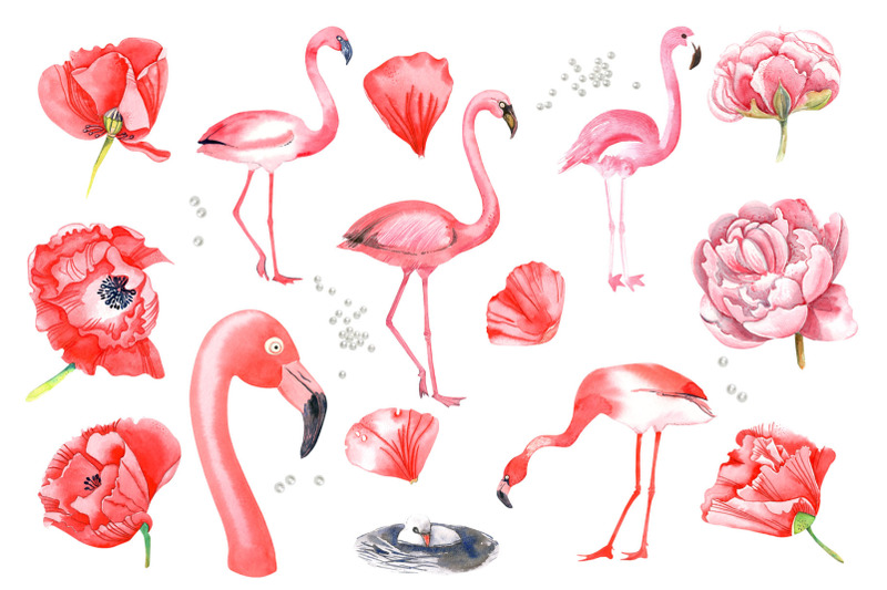flamingos-and-flowers-watercolor-clipart