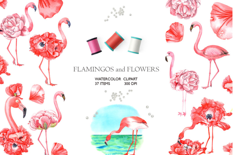 flamingos-and-flowers-watercolor-clipart