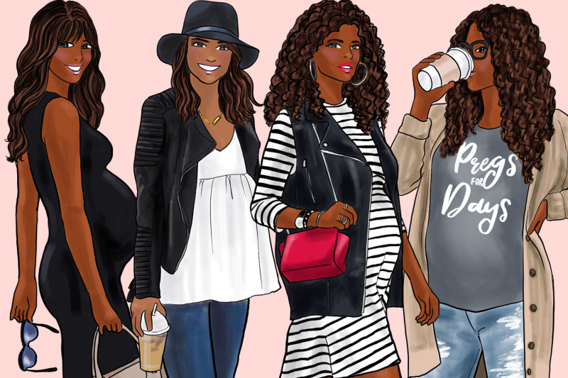 watercolor-fashion-clipart-mommy-to-be-dark-skin