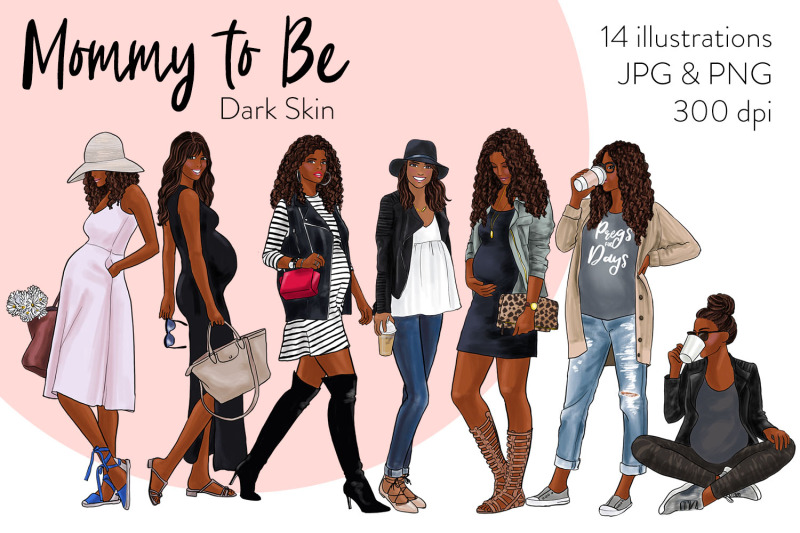 watercolor-fashion-clipart-mommy-to-be-dark-skin