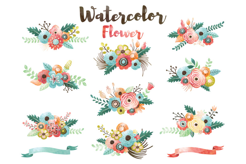 watercolor-flower-bouquet-collection