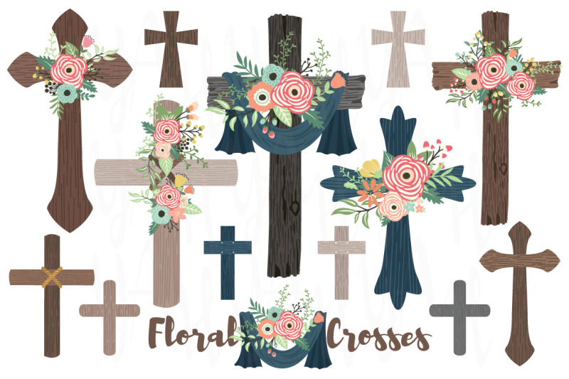 wood-flowers-crosses-collections-set