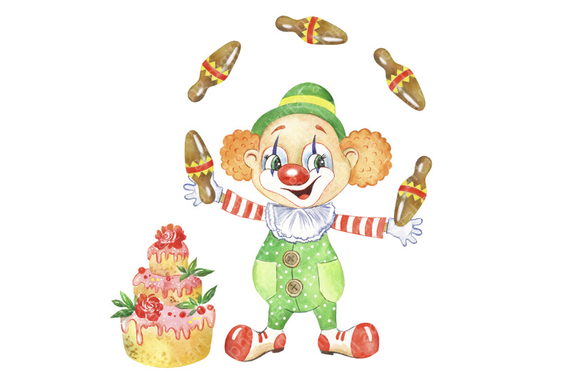 funny-clowns-watercolor-clipart-clown-holiday-for-children-balloons