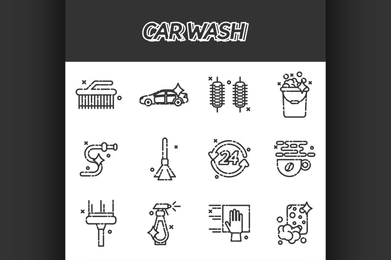 car-wash-flat-icons-set