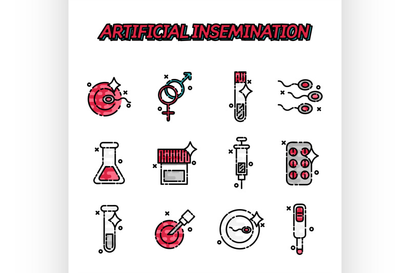 artificial-insemination-flat-icons-set