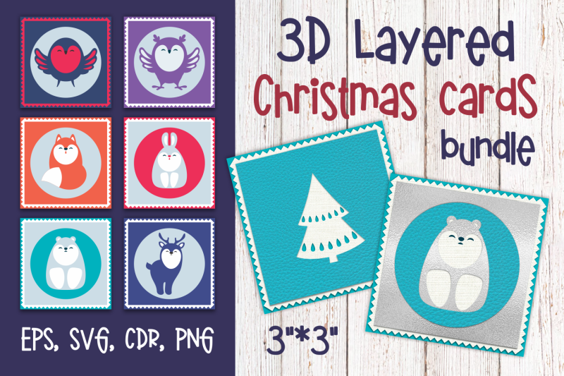 3d-layered-christmas-cards-with-cute-animals-bundle