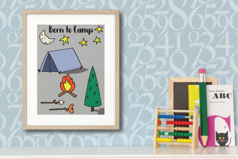 camping-colored-hand-drawn-trailer-outdoor-woodland-fishing-fire