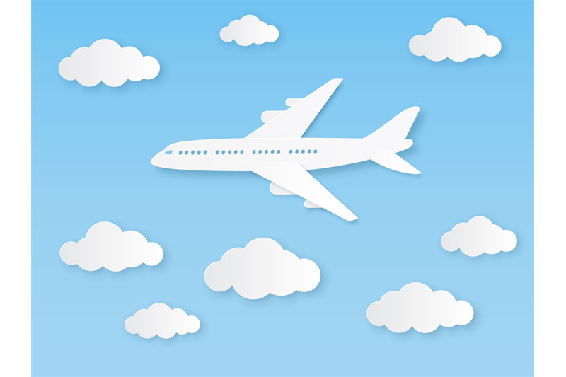 aircraft-in-blue-sky-flight-airplane-and-white-clouds-in-origami-styl