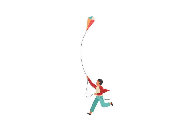 boy-runs-with-a-kite-happy-little-child-playing-outdoors-vector-colo