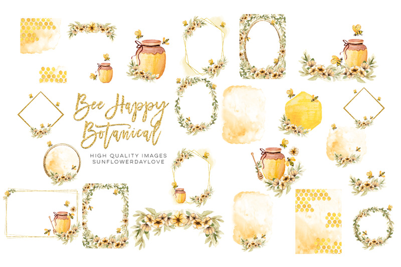 bee-watercolor-clipart-greenery-bee-frames-clip-art