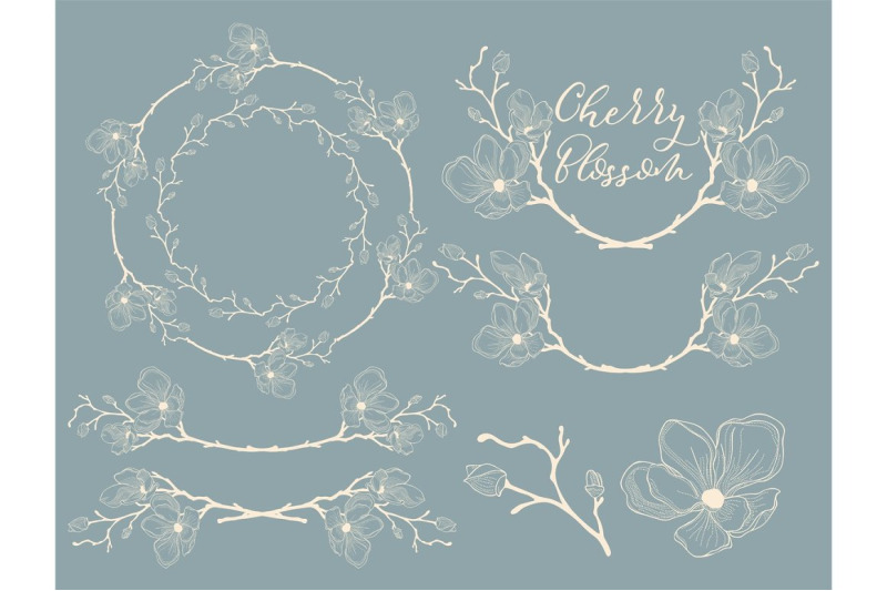 white-hand-drawn-cherry-blossom-arrangements-dividers-wreaths