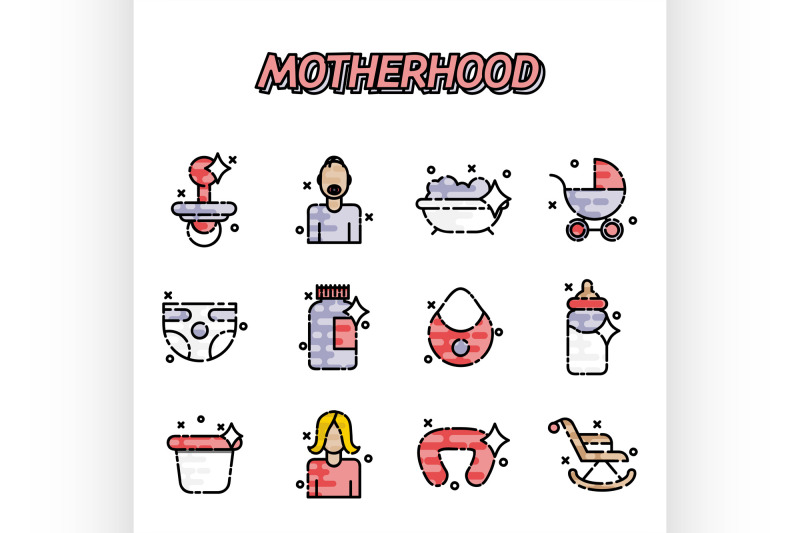 motherhood-flat-icons-set