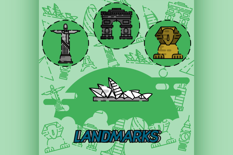 world-landmarks-flat-concept-icons