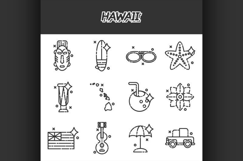 hawaii-flat-icons-set