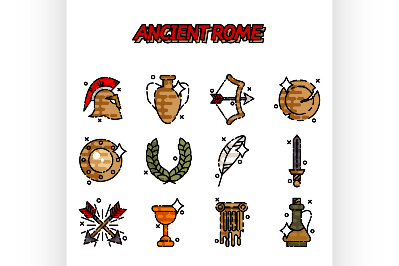 ancient-rome-cartoon-icons-set