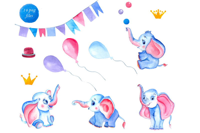 watercolor-clipart-of-4-cute-elephants